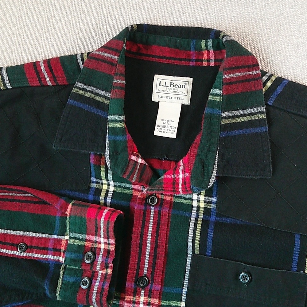 L.L. Bean Scotch Plaid Shirt Sightly Fitted M Red Black Field Shooting 517599